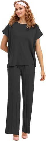 Women's Summer Outfit 2 PCS Set Short Sleeve Tops Tracksuits Casual High Waisted Sweatpants Set in Saudi Arabia
