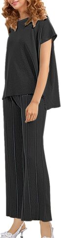Women's Summer Outfit 2 PCS Set Short Sleeve Tops Tracksuits Casual High Waisted Sweatpants Set in Saudi Arabia