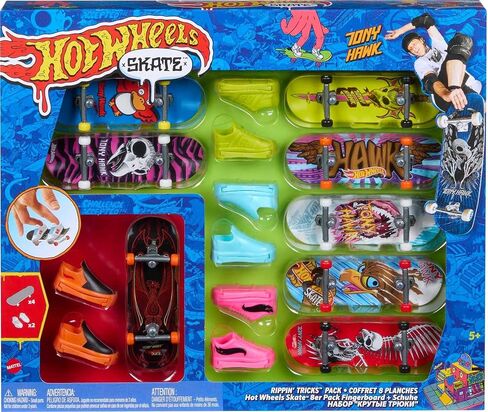 Hot Wheels Skate Rippin' Tricks Pack - 8 Fingerboards and 4 Pairs of Skateboard Shoes with Tony Hawk Inspired Designs, for Ages 5 and up, HMY19 in Saudi Arabia