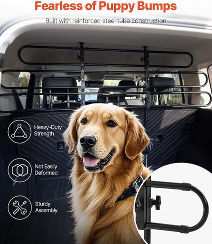 VEVOR Dog Car Barrier, Adjustable Universal-Fit Vehicle Pet Barrier for Cars, Trucks and SUVs, Easy to Install Dog Car Gate - Strong Metal Tubing Gate Divider, Keeps Pets Off Passenger Seats, Black in Saudi Arabia