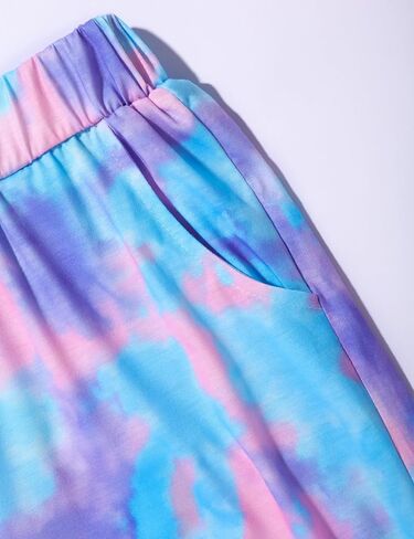 oklady Girls Clothes Solid Color Ruffle Sleeve Shirts with Tie-Dye Pants 2 Piece Set Summer Clothes for Girls 7-14 in Kuwait