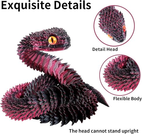 3D Printed Snake Eggs with Snake Inside,3D Printed Snake,3D Printed Animals,Crystal Snake Fidget Toys,Articulated 3D Snake with 3D Snake Eggs Black Red in Saudi Arabia