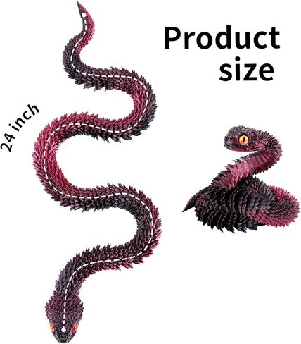 3D Printed Snake Eggs with Snake Inside,3D Printed Snake,3D Printed Animals,Crystal Snake Fidget Toys,Articulated 3D Snake with 3D Snake Eggs Black Red in Saudi Arabia