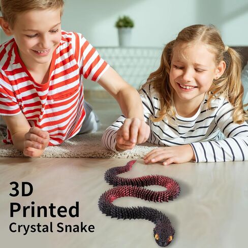3D Printed Snake Eggs with Snake Inside,3D Printed Snake,3D Printed Animals,Crystal Snake Fidget Toys,Articulated 3D Snake with 3D Snake Eggs Black Red in Saudi Arabia