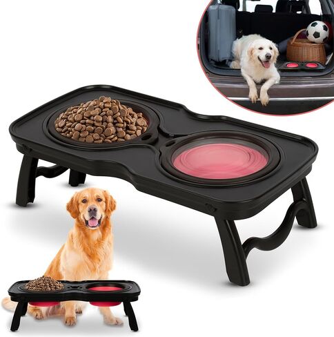 Collapsible Travel Dog Bowls, Portable Water Bowl for Dogs, Lightweight Dog Food Bowl Stand for Medium Dogs, Durable Travel Bowls for Dogs, Medium, Red in Saudi Arabia