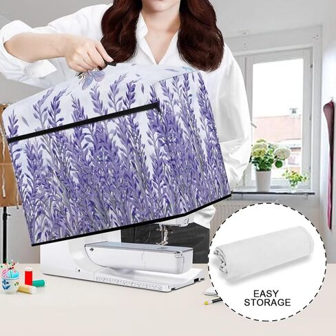 الأرجواني آلة الخياطة غلاف الغلاف المكعب مقاوم للبقع مقاومة لصانع المشروبات Appliance Appliance Wovel مع جيب التخزين والمقبض العلوي لعشاق الخياطة ، لافندر اليعسوب in Kuwait