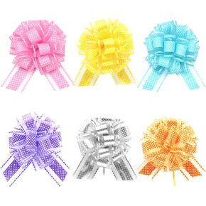 6 inches Large Pull Bows, Bow for Gift Wrapping,Party Birthday Gift Wedding Ribbon Bows for Gift Wrapping Baskets Gift Decorations (Round dot, 6 Pieces)