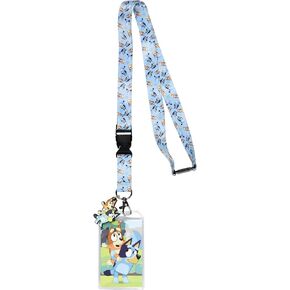 Bluey Lanyard Badge Holder Character Design Strap with Card and 2" Bluey and Chilli Rubber Pendant