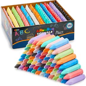 JOYIN 48 PCS Cone Shaped Washable Sidewalk Chalks Set, 12 Colors, Non-Toxic Jumbo Chalk Set for Art Play, Sidewalk Colored Outside Washable Set for Summer Outdoor Games and Chalkboard Drawing