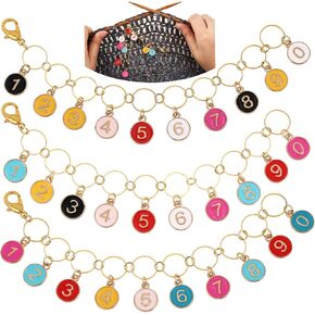 COGCHARGER 3Pcs Flat Round with Number Alloy Enamel Charms Knitting Row Counter Chains for Knitting and Crochet Stitch Markers