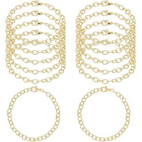 12pcs Chain Bracelet Alloy Chains for Jewelry Making Lobster Clasp Cuban Link Chain Bracelet Fit Clip on Charms for Men Women 20cm/7.87inch for DIY Jewelry Findings Crafts Supplies (Gold)