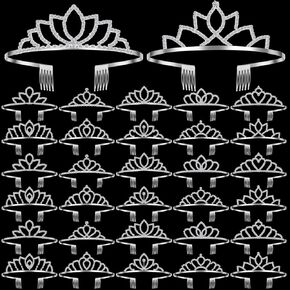 Lyrow 30 Pcs Tiara Crowns for Women Bulk Galentines Day Party Favors Crystal Queen Crowns with Comb Headband Silver Princess Tiaras for Birthday Wedding Halloween Christmas(Beautiful Style)