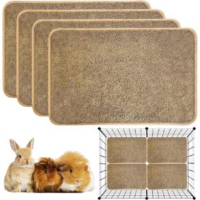 PINVNBY 4 Pack Guinea Pig Cage Liner Washable Guinea Pig Fleece Cage Liners with Non-Slip Bottom Reusable Guinea Pig Pee Pads Absorbent Bedding for Small Animals Rabbit Hamster (Brown 24" x 16")