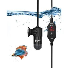 KINGYEENUO Submersible Aquarium Heater 10W, for 1 Gallon Tank, Adjustable for Fish Turtle Tank, with Built-in Digital Display Thermometer, USB 5V 2A Powered Water Heater, Memory Function