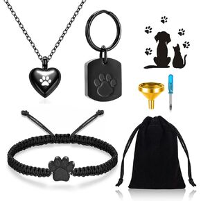 RIPFEVURN 3 PCS PET حرق جثث مجوهرات جرة القلادات سوار مفتاح السوار للسيدات للنساء الرجال Cat Dog Paw طباعة الرماد تذكاري مجوهرات التذكارات