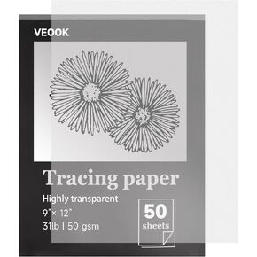 VEOOK Tracing Paper, 50 Sheets 9x12 inches 31lb/50gsm Artists Tracing Paper Pad, White Trace Paper Sheets, Translucent Clear Tracing Paper for Drawing, Tracing, Animation(TP-01)