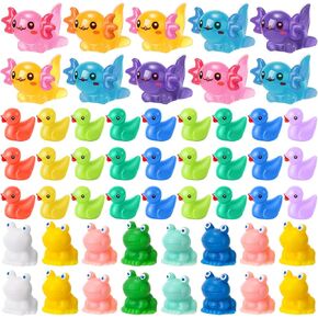 Barydat 50 Pcs Mini Resin Animals Figures Bulk Small Tiny Ducks Axolotl Frog Figurines to Hide Little Miniature Animals for Pranks Hide Christmas Easter Gifts Dollhouse Garden Micro Landscape Decor