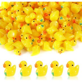 100pcs ميني راتنج البط ، عيد القديس باتريك ، البط الصغير شامروك نمط راتنجات صغيرة صغيرة من البط الصغرى لزخارف هدية دمية المدرسة المنزلية (أصفر)
