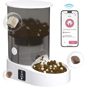 Automatic Cat Feeder, Rechargable 5G WiFi Pet Feeder with APP Control, 4L Timed Cat Smart Feeders for Dry Food, 1-10 Meals Per Day, 12 Portions Per Meal, Easy to Clean