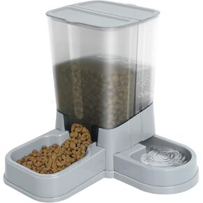 Vannon 2 in 1 Gravity Dog Cat Feeder and Water Dispenser, Automatic Pet Food Feeder and Waterer Set for Puppies, Small Dogs and Cats, Large Capacity, Grey