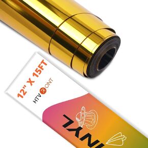 HTVRONT Gold Chrome Vinyl - 12" x 15FT Gold Permanent Adhesive Vinyl for Cricut Machine-Gold Mirror Metallic Vinyl Easy to Cut & Weed