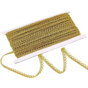 PH PandaHall 20 Yards Polyester Picot Lace Ribbon 1/4 inch Golden Gimp Braid Trim Gold Trim Polyester Woven Fabric Trim Lace Trim for Sewing Costume Upholstery Curtain Wedding Dress Decoration