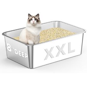 صندوق القمامة القطط من الفولاذ المقاوم للصدأ ، صندوق فضلات معدني كبير XXL ، صندوق القمامة على جانب الجدار العالي من جانب الجدران ، غير متكافئ ، مضاد للتسرب ، سهل النظيف ، بدون رائحة