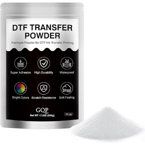 GQP DTF Powder, White Hot Melt Adhesive Powder, DTF Transfer Powder for Black or Dark Colored Garments, True to Color, Compatible with All DTF Transfer Printers (500G/17.6Oz)