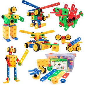 USA TOYZ BOLTZ STEM TOYS - 163 PC CROTRICAL SET ، ألعاب تعليمية للأطفال مع كتل هندسية ، براغي ، عجلات وروشت in Kuwait