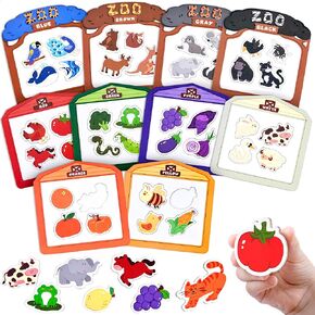 Wooden Fridge Magnets for Toddlers, Farm & Zoo Fridge Magnets for Kids, 50PCS Color Sorting Refrigerator Toys, Baby Educational Easter Basket Stuffers Gift for 1 2 3 4 5 Years Old Boy Girl
