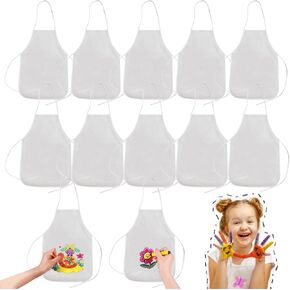 12 PCS DIY Kid Aprons, Children's Artists Fabric Aprons, Crafts White Aprons for Painting, Cooking and Any DIY Craft