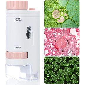 Mini Portable Microscope Xoobiu 200x Zoom Pocket Handheld Microscope مع ضوء LED عالي الوضوح للمراقبة الميكروبيولوجية الدراسة التعليمية (الوردي)