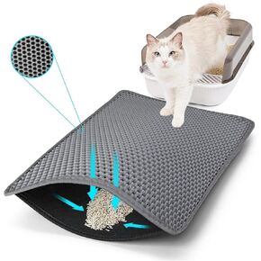 Cat Litter Mat, Kitty Litter Collector, Double Layered Honeycomb Design Waterproof, Anti Urine, Anti Slip, Easy to Clean, Limit Garbage (30"x24", Grey)
