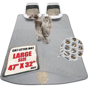 Cat Litter Mat Jumbo (47" x 32") - Large, Double-Layer, Easy Clean, Non-Toxic, Durable, Gray