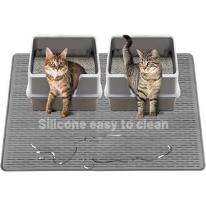 Easy Clean Cat Litter Mat - Waterproof Non-Slip Silicone Cat Litter Box Mat for Floor, Litter Trapping Mat for Indoor Cats Kittens, L-26.6" x 39"