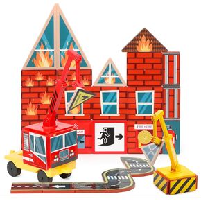 SYNCFUN 40PCS Magnetic City Rescue Set for Kids – Dual-Theme Construction & Firefighting Scenarios, Including Vehicles & Cranes, Educational STEM Toy for Boys & Girls Ages 3-5 4-8