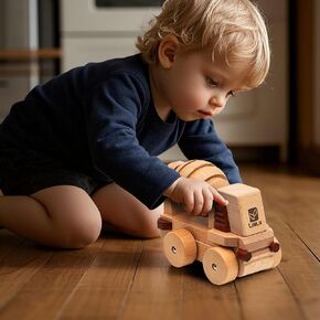 Magnetic Wooden Car Detachable Toy, Vehicle Model Assembly Toy with Magnet, Hand Push Car Toys for 1+ Year Old for Christmas Birthday Party Car Theme(Concrete Mixer)