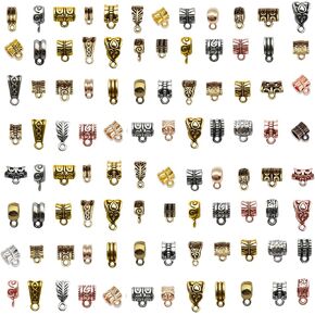 stino 140 Pcs Metal Spacer Bail Beads, Silver & Gold Charm Hanger Clasps with Loops for Bracelet, Jewelry Making Findings