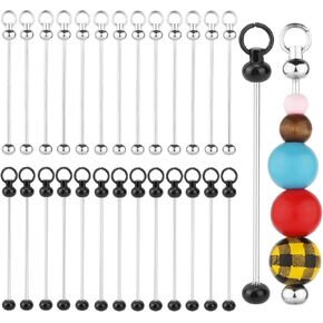 50pcs Blank Beadable Keychain Bars, Metal DIY Focal Bead Keychain Bar Charms Easy to Detachable Beaded Key Chain Making Accessories for Craft Item Project Pendant Kit Supplies