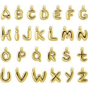 26Pcs 18K Gold Filled A-Z Alphabet Letters Charms for Jewelry Making, Chunky Gold Initial Letter Charm Pendant Beads, Trendy Bubble Slide Glitter Pendants for Women Bracelet Necklace Choker Making