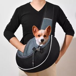 Dog Sling Carrier Puppy Carrier Purse with Storage Pocket,Hand Free Adjust Mesh Sling Bag for Cat Kitty,Crossbody Satchel Purse for Outdoor Travel Safety Harness（up to 10 lbs） (Grey, Medium)