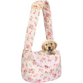 Floral Print Pet Carrier Bag for Small Dogs and Cats, Hands-Free Design Dog Purses(Red Floral, Small)