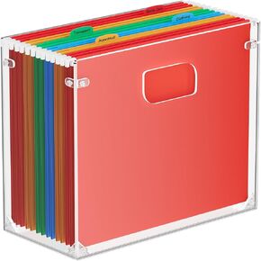 MaxGear Hanging File Organizer Box, Acrylic Filing Folder Organizer for Letter Size, Portable Desktop Box with Handles, Clear File Crate Storage Boxes for Office Home