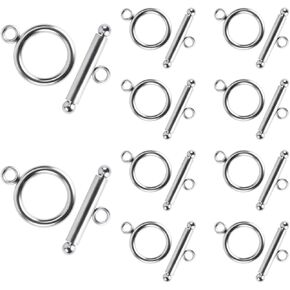 10 Sets Toggle Clasps for Jewelry Making Round Iq Toggle Clasps & T-Bar Clasps Jewelry Clasp and Closure for Necklace Bracelet Stainless Steel Round Ring Toggle Connectors for DIY Craft (Silver