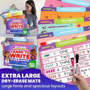Quokka Busy Book Practice Handlriting for Kids - 2 set - تعلم الكتابة للأطفال الصغار 3 4 5 - | 24 مهمة | 4 علامات مسح جافة | - أنشطة التعلم في مدرسة ما قبل المدرسة المنزلية