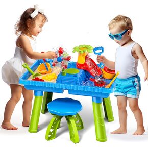 Doloowee Sand Water Table for Toddlers, Outdoor Activity Play Table with Sand Beach Toy, Kids Garden Beach Play Table Summer Toys for Boys Girls Age 3-5