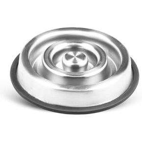 Stainless Steel Slow Feeder Bowl for Cats & Dogs 5 Oz - Non Skid Pet Food Bowls with Removable Silicone Rubber Ring - Small Medium Breeds Dog Feeding Dish
