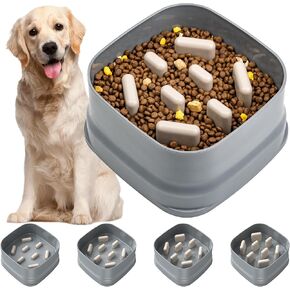 Slow Feeder Dog Bowls for Large breed, Adjustable Dog puzzle feeder cat Dog slow feeder bowl, slow eating maze dog puppy food bowls, slow feeder dish for small Medium large size pet dog, One Size Gray