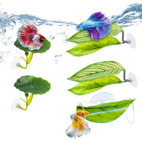 5PCS Betta Hammock & Fish Toys Set, Soft Aquarium Decor Plastic Plants that Won’t Damage Fishtail, Acrylic Tube Tunnel for Betta Fish Tank Decorations, Aquarium Hideout with Spare Suction Cups