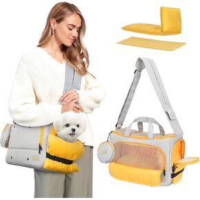 Small Dog Sling Carrier, Front Facing Dog Carrier Sling, Hands Free Pet Carriers Bag with Padded Adjustable Strap and Poop Dispenser Machine Washable for Small Dogs Cats Outdoor Travel